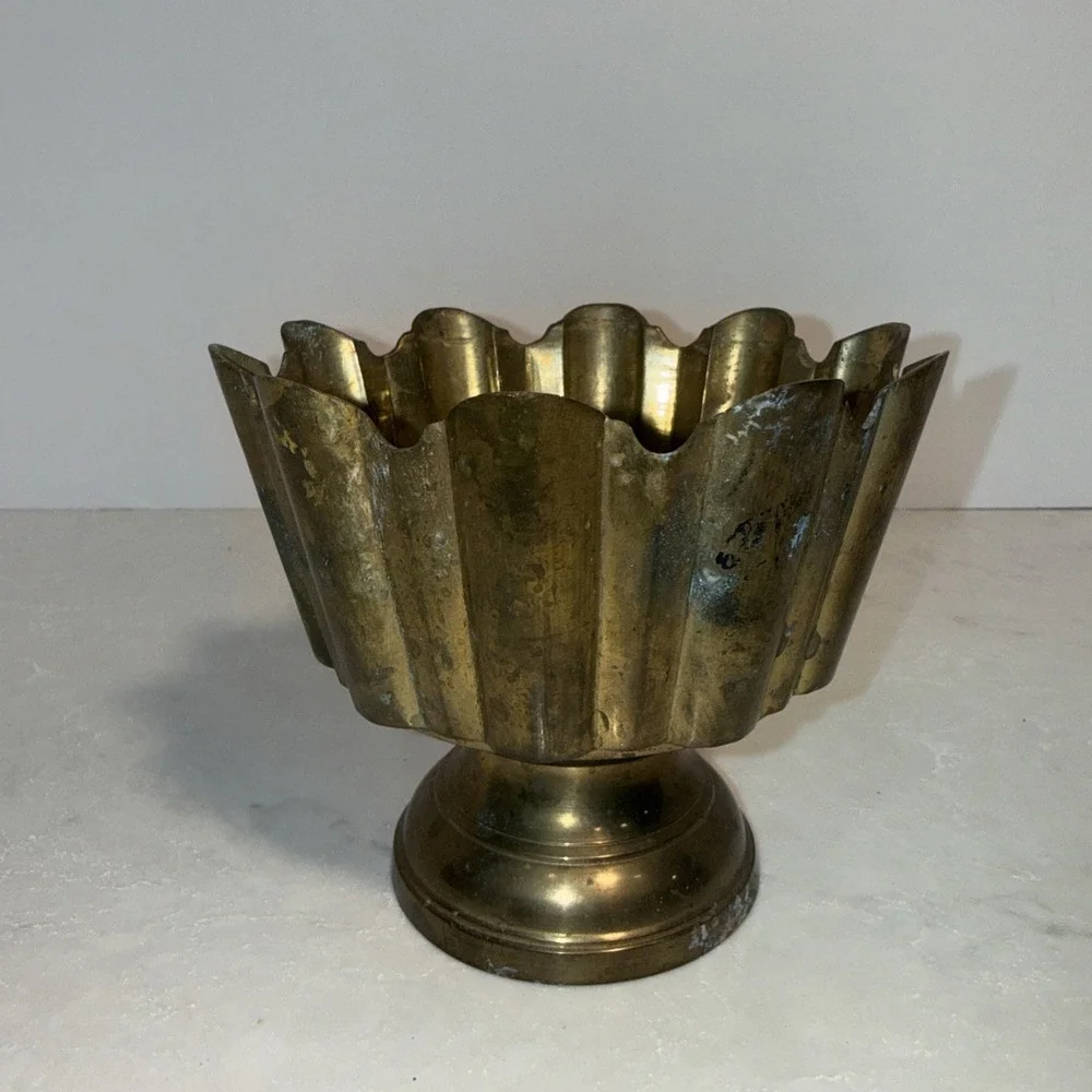 Vintage Solid Brass Pedestal Dish Compote Bowl Footed 5